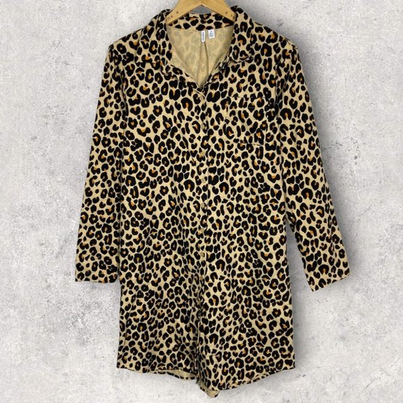 NEW Nordstrom Leopard Print Cotton Flannel Pajama Dress Nightshirt Size Medium - Picture 2 of 14